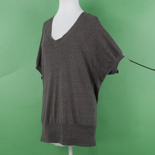 Splendid Sz S Brown V Neck Banded Drop Shoulder Cotton Poly Rayon Knit Top