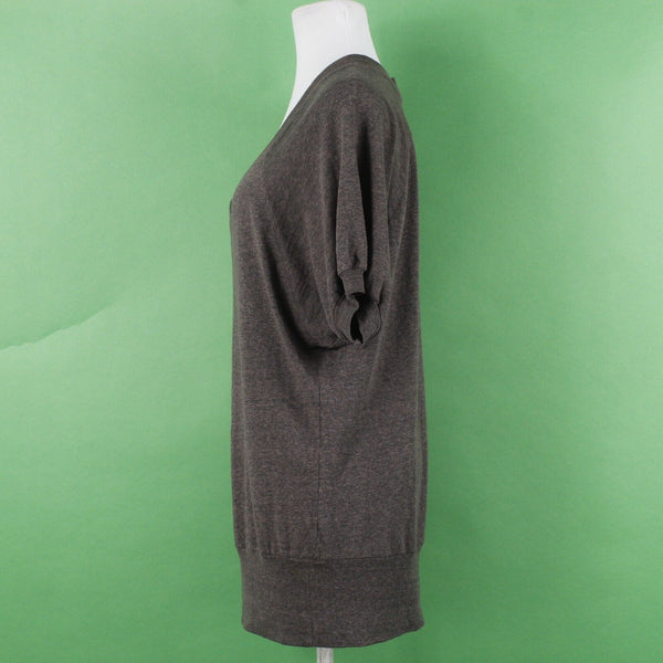 Splendid Sz S Brown V Neck Banded Drop Shoulder Cotton Poly Rayon Knit Top
