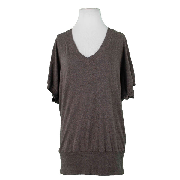Splendid Sz S Brown V Neck Banded Drop Shoulder Cotton Poly Rayon Knit Top