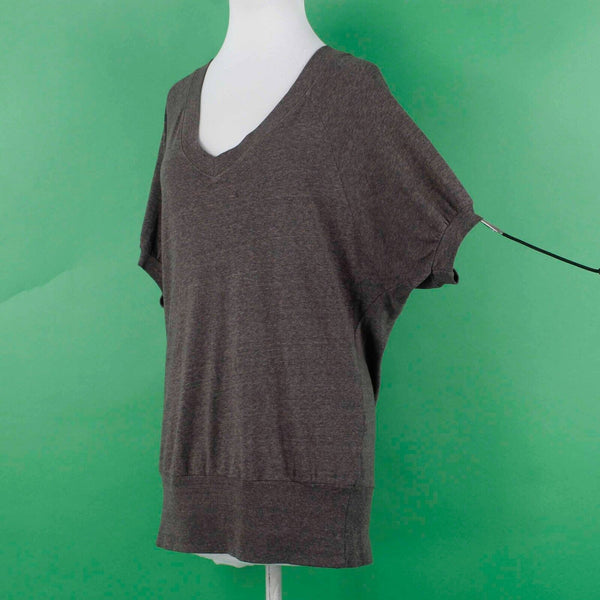 Splendid Sz S Brown V Neck Banded Drop Shoulder Cotton Poly Rayon Knit Top