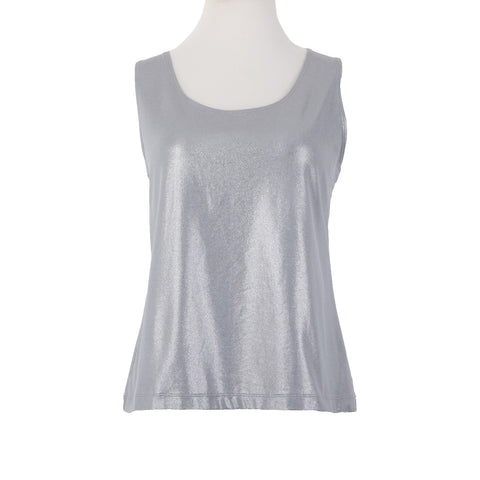 Chicos Top Sz M? Silver Metallic Sleeveless Pull Over Tank Top