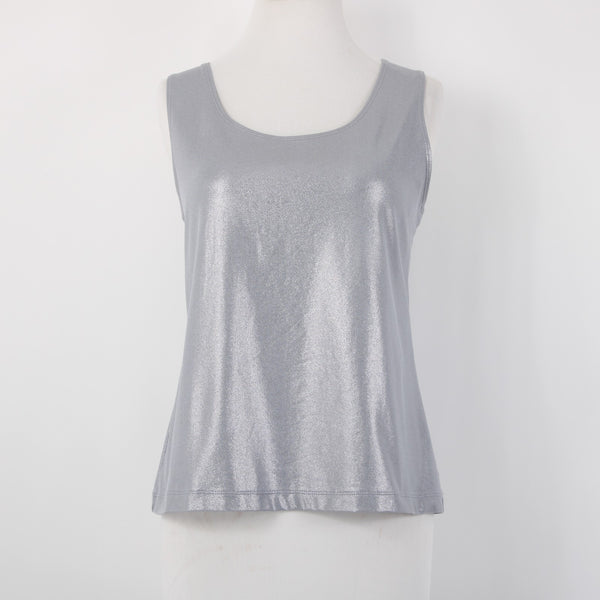 Chicos Top Sz M? Silver Metallic Sleeveless Pull Over Tank Top