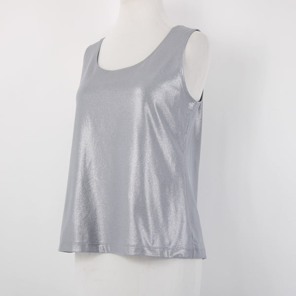 Chicos Top Sz M? Silver Metallic Sleeveless Pull Over Tank Top