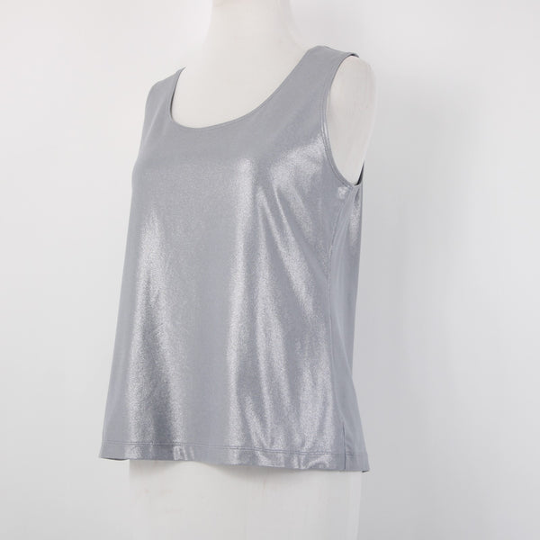 Chicos Top Sz M? Silver Metallic Sleeveless Pull Over Tank Top
