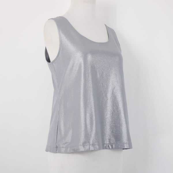 Chicos Top Sz M? Silver Metallic Sleeveless Pull Over Tank Top