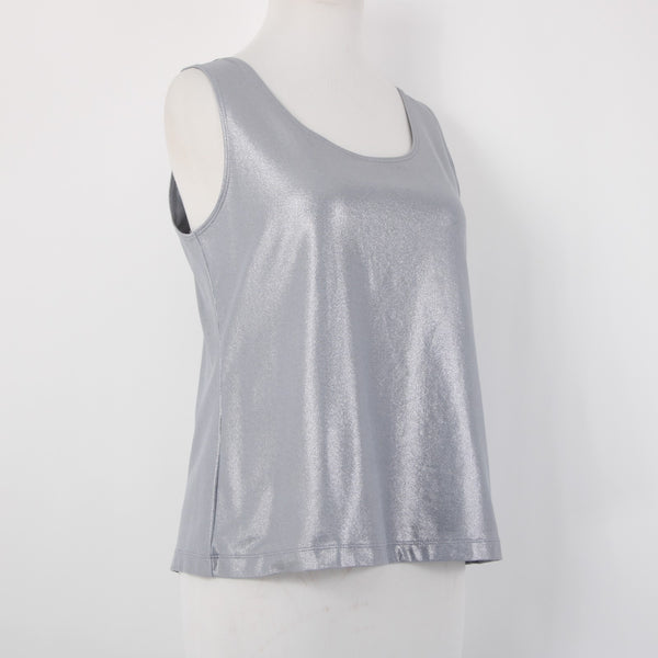 Chicos Top Sz M? Silver Metallic Sleeveless Pull Over Tank Top