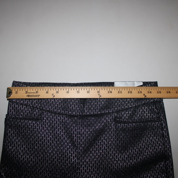 Chicos NEW Sz 0 x 27 Navy Blue Silver Metallic Black Slim Leg Rayon Nylon Pant