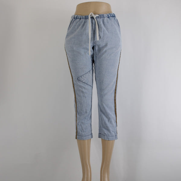 Life Nature Love Jeans Sz XS x 24 Lt Blue Gold Stripe 100% Cotton Jeans