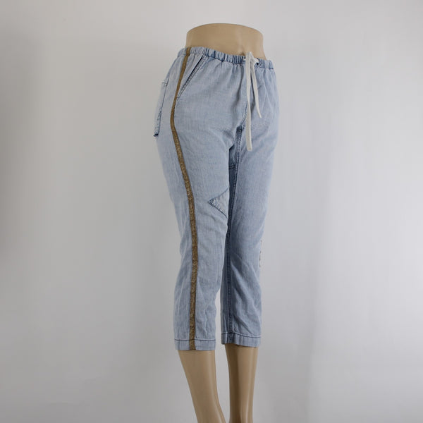 Life Nature Love Jeans Sz XS x 24 Lt Blue Gold Stripe 100% Cotton Jeans