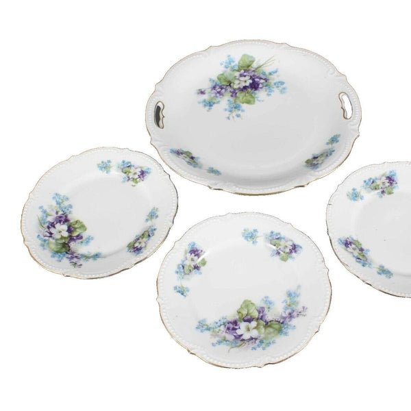 Koenigzelt Silesia Germany White Multi Floral 6" Dessert 10" Plate Set of 4