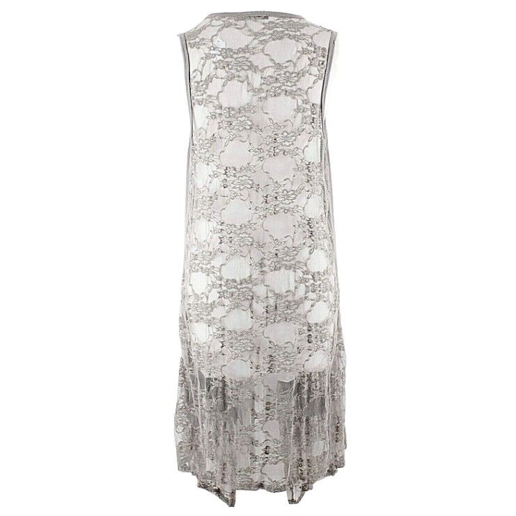 Voice of California NEW $59 Sz M Taupe Open Lace Poly Nyln Blend Boho Vest