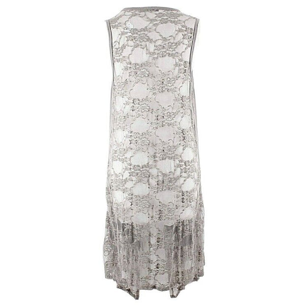Voice of California NEW $59 Sz M Taupe Open Lace Poly Nyln Blend Boho Vest