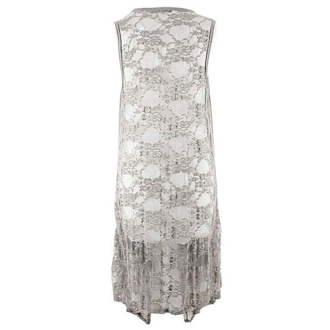 Voice of California NEW $59 Sz M Taupe Open Lace Poly Nyln Blend Boho Vest