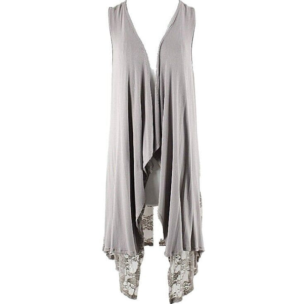 Voice of California NEW $59 Sz M Taupe Open Lace Poly Nyln Blend Boho Vest