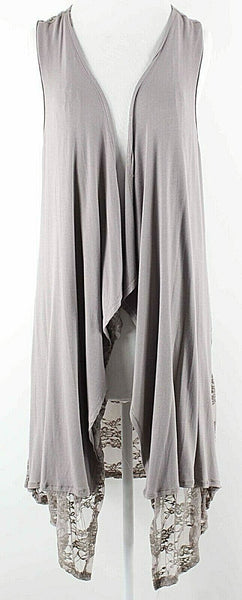 Voice of California NEW $59 Sz M Taupe Open Lace Poly Nyln Blend Boho Vest