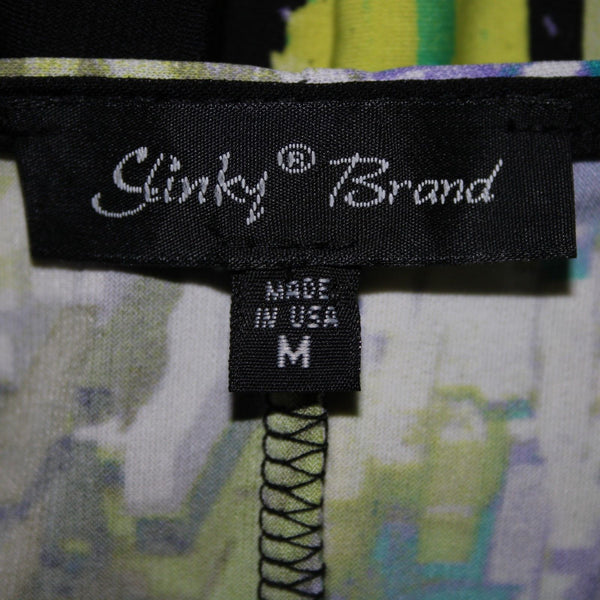 Silky Sz M Green Black Multicolor Silver Necklace Travel Polyester Spandex Dress