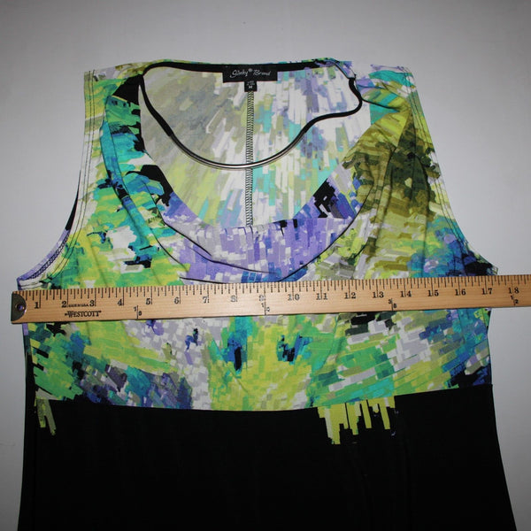 Silky Sz M Green Black Multicolor Silver Necklace Travel Polyester Spandex Dress