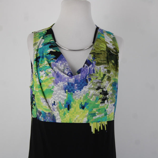 Silky Sz M Green Black Multicolor Silver Necklace Travel Polyester Spandex Dress