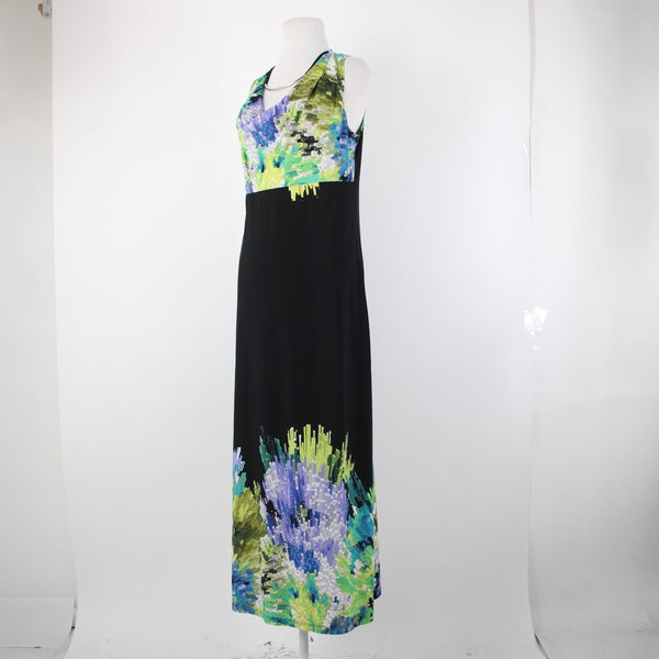 Silky Sz M Green Black Multicolor Silver Necklace Travel Polyester Spandex Dress
