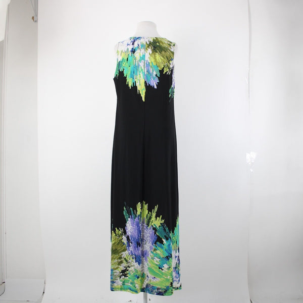 Silky Sz M Green Black Multicolor Silver Necklace Travel Polyester Spandex Dress