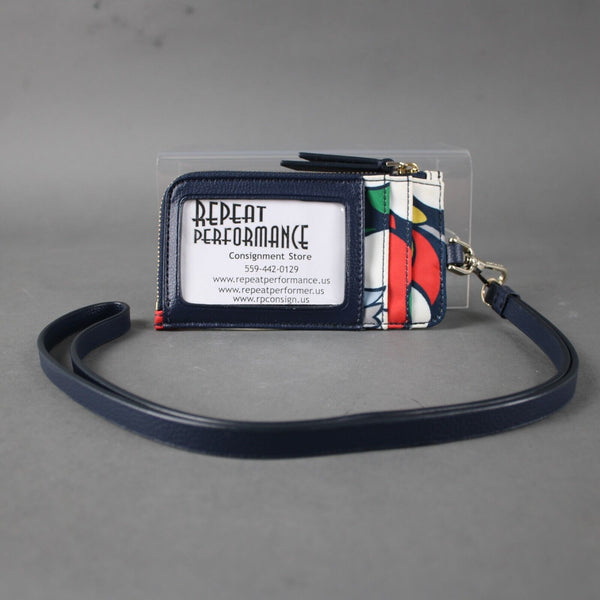 Kate Spade 5 x 3 Navy Blue Multicolor 100% Polyester Polyvinyl Wristlet Wallet