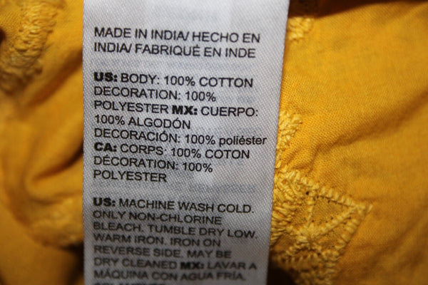 Chicos NEW $109 Sz 0 Bright Ochre Yellow Embroid Lace Cut Out 100% Cotton Top