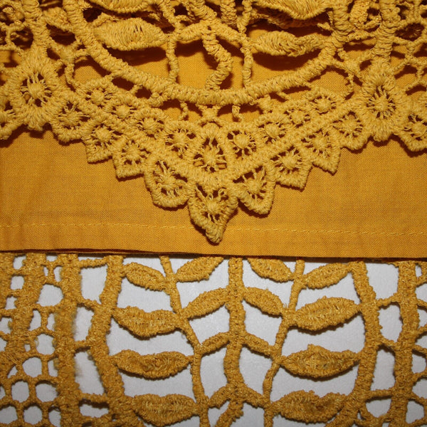 Chicos NEW $109 Sz 0 Bright Ochre Yellow Embroid Lace Cut Out 100% Cotton Top