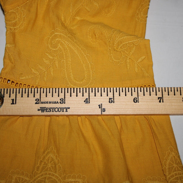 Chicos NEW $109 Sz 0 Bright Ochre Yellow Embroid Lace Cut Out 100% Cotton Top