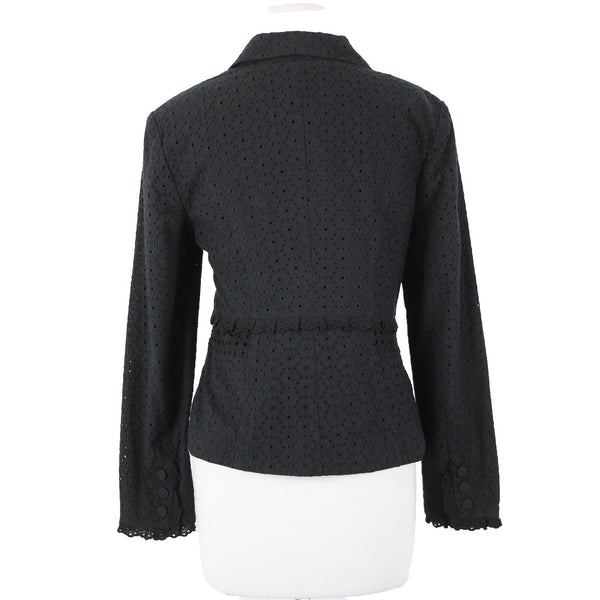 Cabi Sz 6 Black Embroid Eyelet Cutwork Trim Button Collared 100% Cotton Blazer