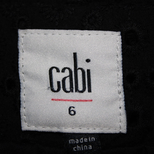 Cabi Sz 6 Black Embroid Eyelet Cutwork Trim Button Collared 100% Cotton Blazer