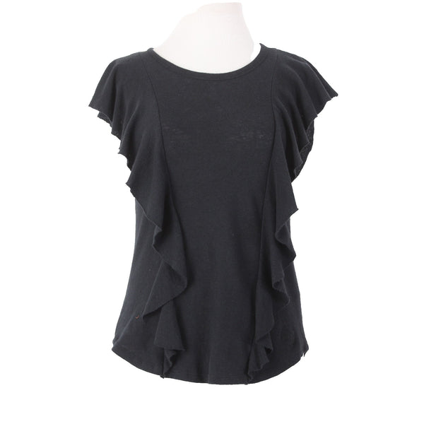 Ted Baker Top Sz 1 Black Flutter Sleeve Cotton Linen Top