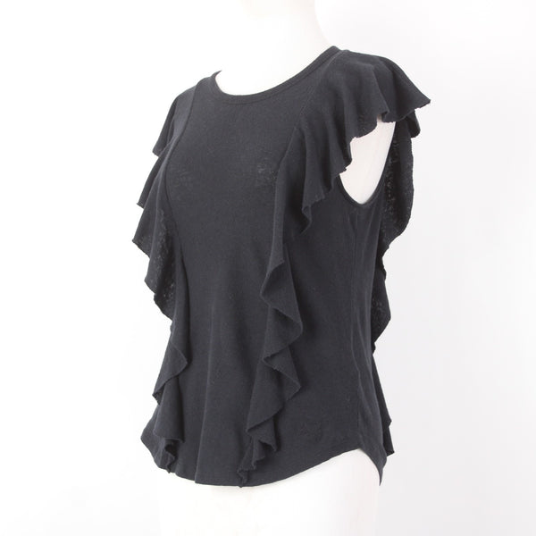 Ted Baker Top Sz 1 Black Flutter Sleeve Cotton Linen Top