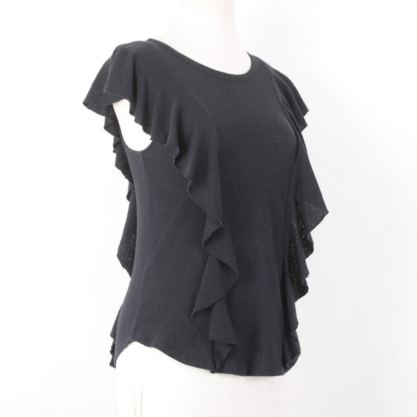 Ted Baker Top Sz 1 Black Flutter Sleeve Cotton Linen Top