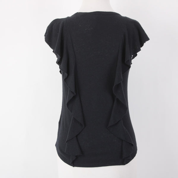 Ted Baker Top Sz 1 Black Flutter Sleeve Cotton Linen Top