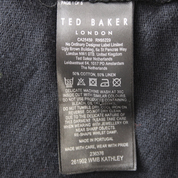 Ted Baker Top Sz 1 Black Flutter Sleeve Cotton Linen Top