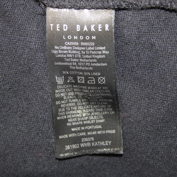 Ted Baker Top Sz 1 Black Flutter Sleeve Cotton Linen Top