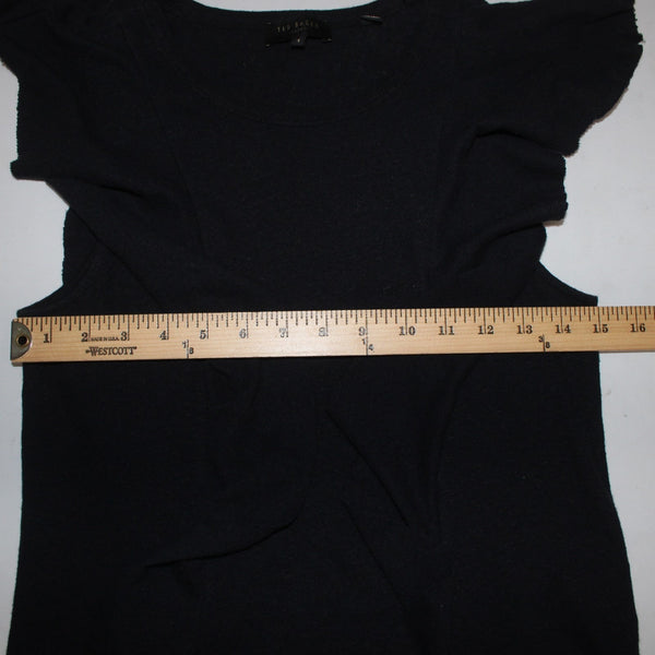 Ted Baker Top Sz 1 Black Flutter Sleeve Cotton Linen Top