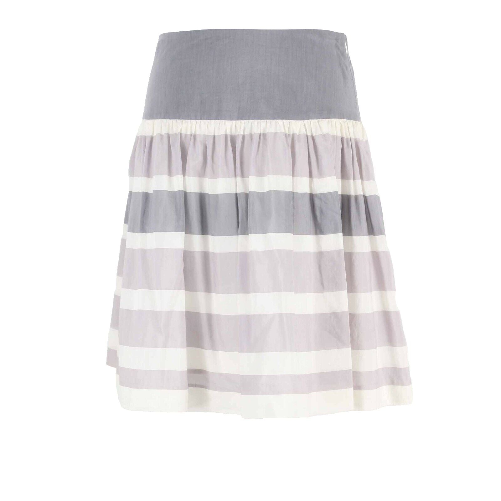 Gap Sz 2 Gray Ivory Taupe Stripe Fit n Flare Lined Cotton Silk Poly Skirt