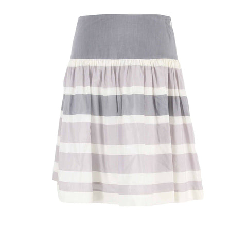 Gap Sz 2 Gray Ivory Taupe Stripe Fit n Flare Lined Cotton Silk Poly Skirt