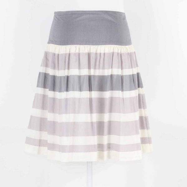 Gap Sz 2 Gray Ivory Taupe Stripe Fit n Flare Lined Cotton Silk Poly Skirt