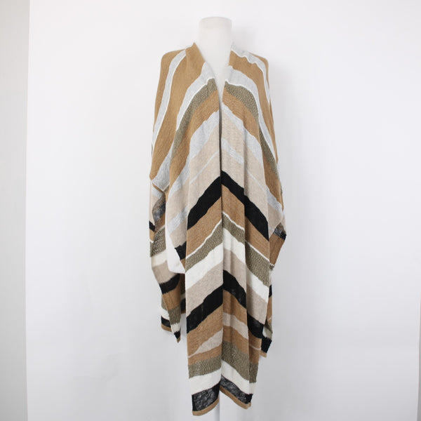 Chicos Wrap Sz One Size Brown Black Multi Color Striped Cotton Nylon Wrap