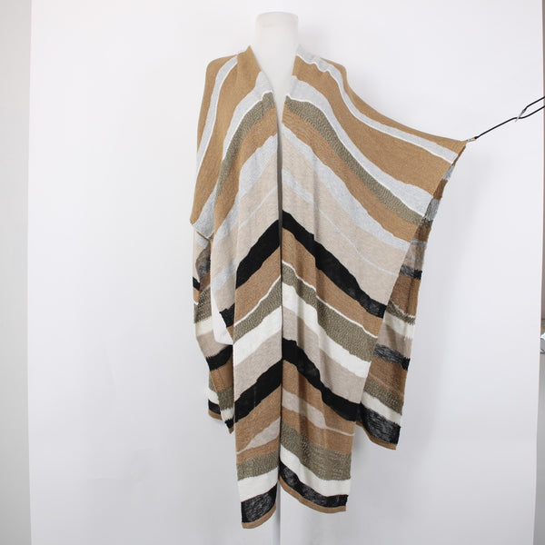 Chicos Wrap Sz One Size Brown Black Multi Color Striped Cotton Nylon Wrap