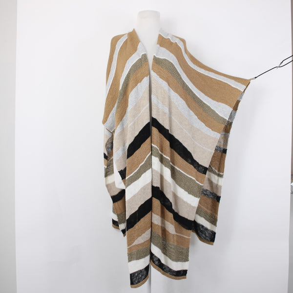 Chicos Wrap Sz One Size Brown Black Multi Color Striped Cotton Nylon Wrap