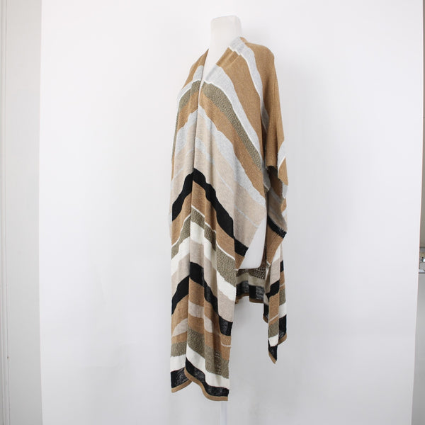 Chicos Wrap Sz One Size Brown Black Multi Color Striped Cotton Nylon Wrap