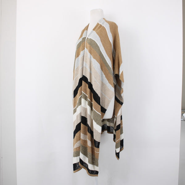 Chicos Wrap Sz One Size Brown Black Multi Color Striped Cotton Nylon Wrap