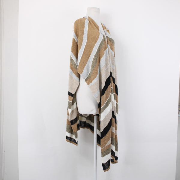 Chicos Wrap Sz One Size Brown Black Multi Color Striped Cotton Nylon Wrap