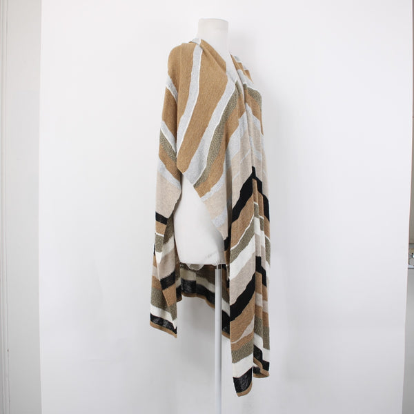 Chicos Wrap Sz One Size Brown Black Multi Color Striped Cotton Nylon Wrap