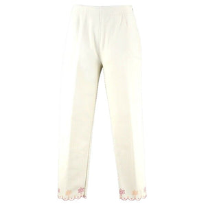 David Brooks Sz 10 x 26 Cream Pink Orange Embr 100% Cotton Unlined Crop Pant