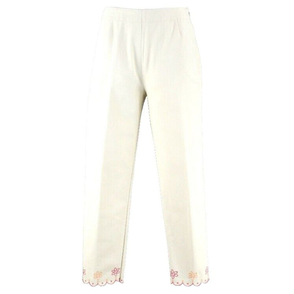 David Brooks Sz 10 x 26 Cream Pink Orange Embr 100% Cotton Unlined Crop Pant