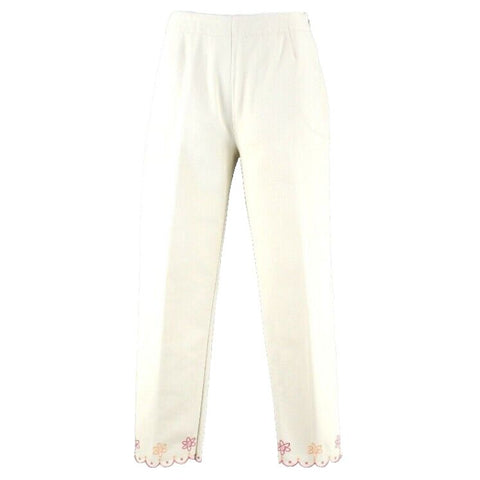 David Brooks Sz 10 x 26 Cream Pink Orange Embr 100% Cotton Unlined Crop Pant